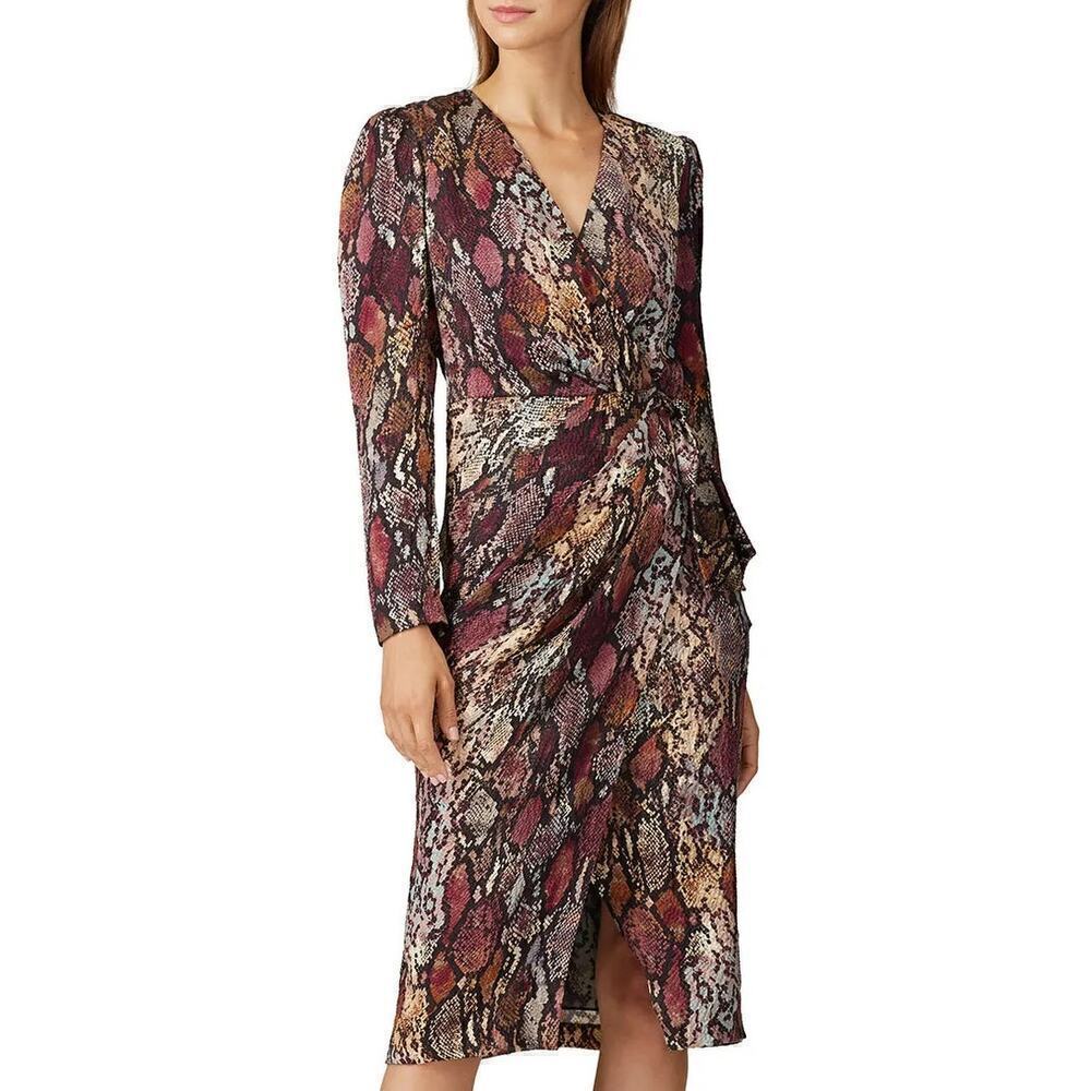Rebecca Taylor Silk Snakeskin Wrap Dress Animal Print Midi Size 8
